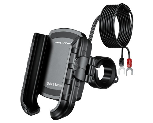Biketec R9-Clip-PD тримач для телефону з зарядкою USB 3.0 Power Delivery на кермо або дзеркало чорний