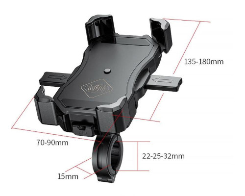 Biketec R13W тримач для мотоцикла з бездротовою зарядкою USB QC чорний