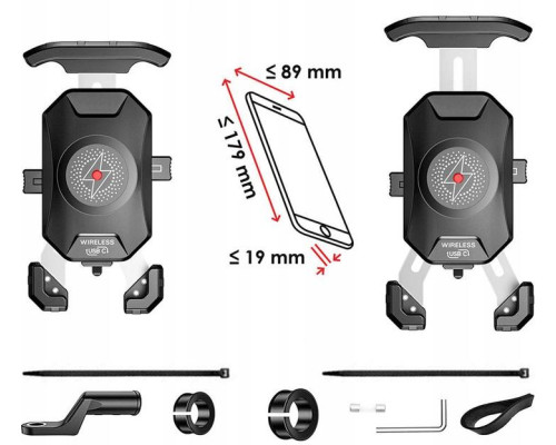 Biketec R15W-PD тримач для мотоцикла з індукційною зарядкою для телефону чорний