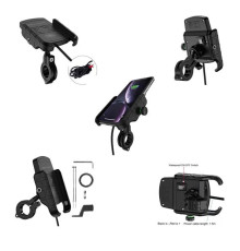 Biketec R9W-Metal тримач для мотоцикла з індукційною зарядкою для телефону чорний
