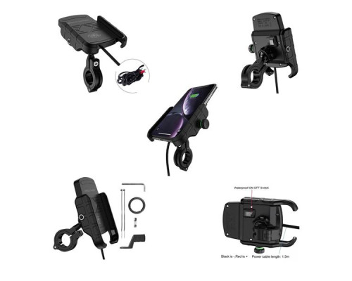 Biketec R9W-Metal тримач для мотоцикла з індукційною зарядкою для телефону чорний