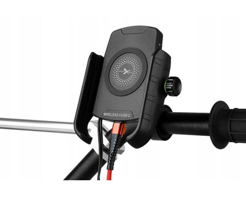 Biketec R9W-PD тримач для мотоцикла з індукційною зарядкою USB-C Quick Charge металевий чорний