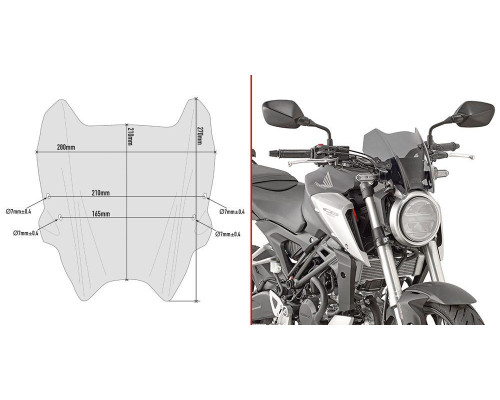 Givi скло Вітрове скло Димчасте 21x28 см HONDA CB 125 R / CB 300 R (18-19)