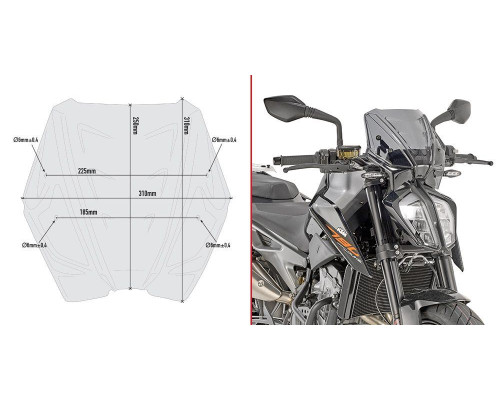Givi скло димчасте для KTM Duke 790 (2018-2020), 25x31 см