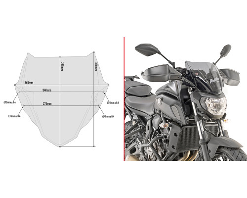 Givi MT-07 Вітрове скло димчасте 28x36,5 см 2018-2020