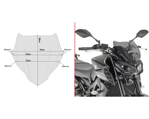 Givi MT-09 Вітрове скло димчасте 28x36,5 см YAMAHA 2017