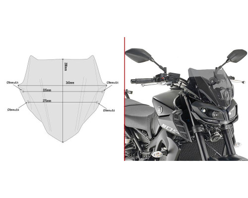 Givi MT-09 Вітрове скло димчасте 28x36,5 см YAMAHA 2017