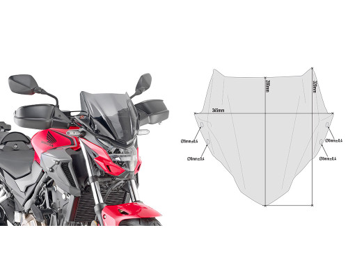 Givi скло димчасте, модель a1176a, вітрове скло, 28 x 36,5 см, для HONDA CB 500 F (2019), димчастий