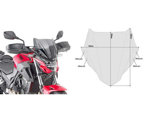 Givi скло димчасте, модель a1176a, вітрове скло, 28 x 36,5 см, для HONDA CB 500 F (2019), димчастий