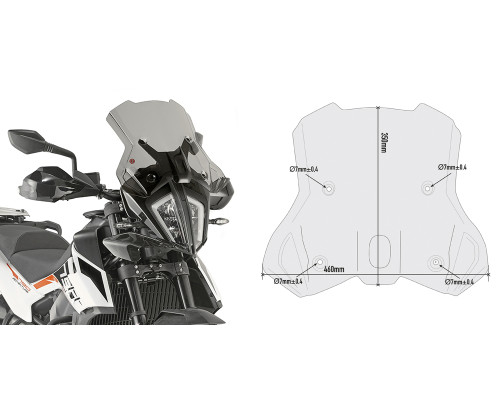 Givi скло димчасте для KTM 390 Adventure (2020-2022) / 790 Adventure (2019-2020) / 890 Adventure (2021-2022) 35x46 см