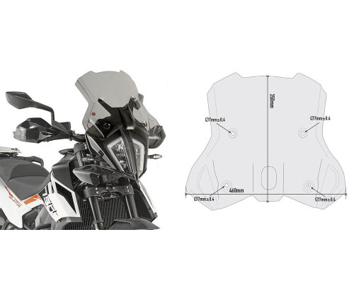 Givi скло димчасте для KTM 390 Adventure (2020-2022) / 790 Adventure (2019-2020) / 890 Adventure (2021-2022) 35x46 см