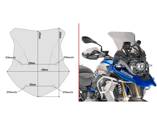 Givi скло димчасте, модель 43,5x43 см, для BMW R1200/1250 GS Adventure, з комплектом монтажу