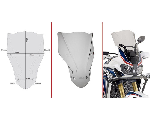Givi скло димчасте, модель HONDA CRF 1000L Africa Twin (16), вітрове скло, 47,5 x 35 см, димчастий
