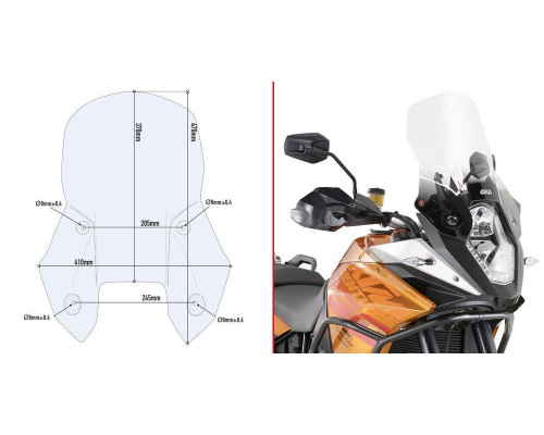 Givi скло прозора для BMW 1050/1190 Adventure/Adventure R (2013-2015), 37h x 41w, прозорий