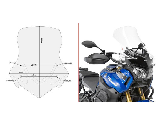 Givi скло прозора для YAMAHA XT 1200ZE Super 2014-2015, 56.5h x 50w, прозорий