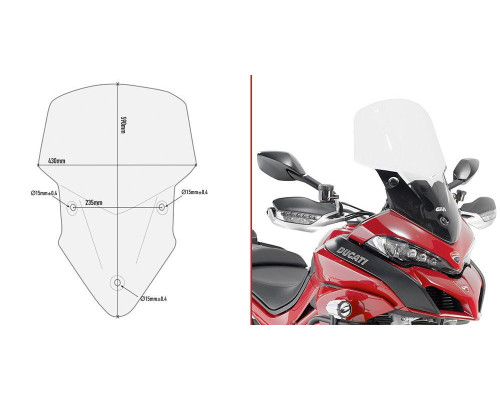 Givi, скло, прозора вітрове скло, для Ducati Multistrada 950/1200/1260 (2015-2018), 59x43 см, прозора