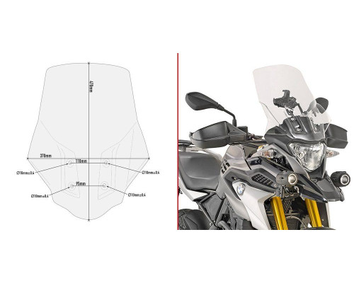 Givi, скло, прозора вітрове скло, 47 x 37 см, для BMW G 310 GS (2017-2018)