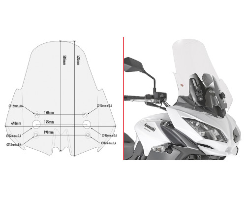 Givi, скло, прозора вітрове скло, 53 x 44 см, Kawasaki Versys 650 (2015-2018)