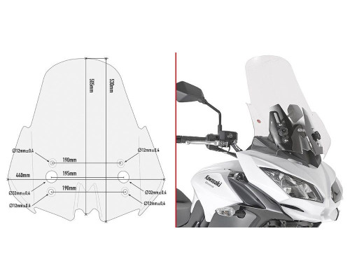 Givi, скло, прозора вітрове скло, 53 x 44 см, Kawasaki Versys 650 (2015-2018)