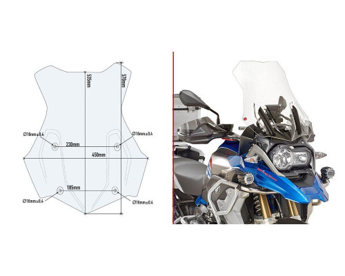 Givi, скло, прозора вітрове скло, 55 x 44,5 см, для BMW R1200/1250 GS/Adventure