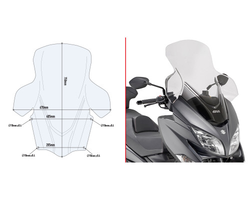 Givi, скло, прозора вітрове скло, 75 x 67 см, Suzuki Burgman 400 (2017-2018)