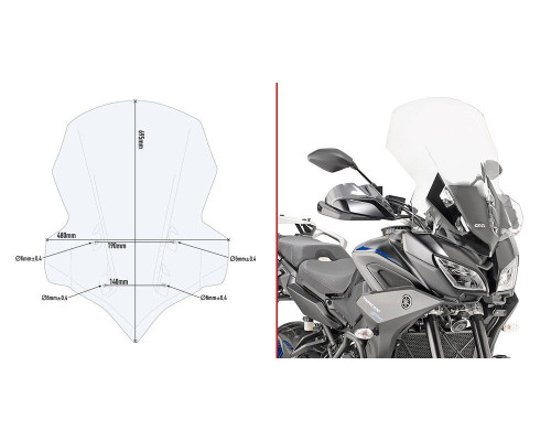 Givi скло прозора для YAMAHA Tracer 900 / Tracer 900 GT (2018), 69,5x48 см, прозора