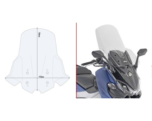 Givi скло прозора для скутера Sym Maxsym TL 500 (2020), 73 x 71,5 см, прозорий