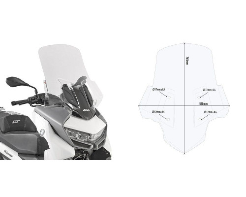 Givi скло прозора для мотоцикла, 76,5 x 58 см, BMW C 400 GT (2019), прозорий