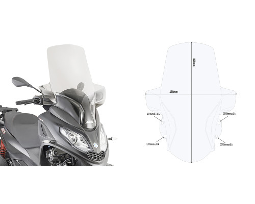 Givi скло прозора для Piaggio MP3 300 HPE 2019-2020, 84x69 см, прозорий