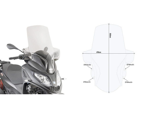 Givi скло прозора для Piaggio MP3 300 HPE 2019-2020, 84x69 см, прозорий