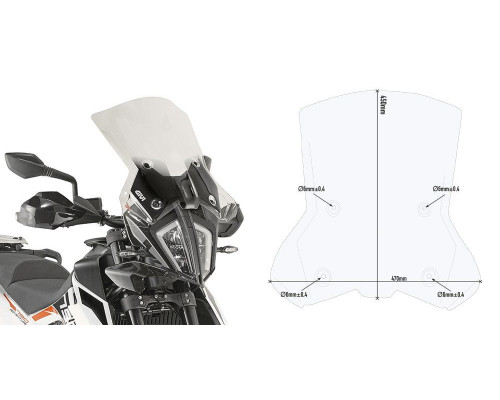Givi скло прозора для мотоцикла KTM 390 Adventure (2020-2022) / 790 Adventure (2019-2020) / 890 Adventure (2021-2022) 44x48 см прозора
