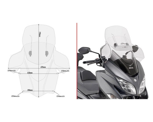 Givi Airflow Вітрове Скло Регульоване для Suzuki Burgman 400 2017 Прозоре