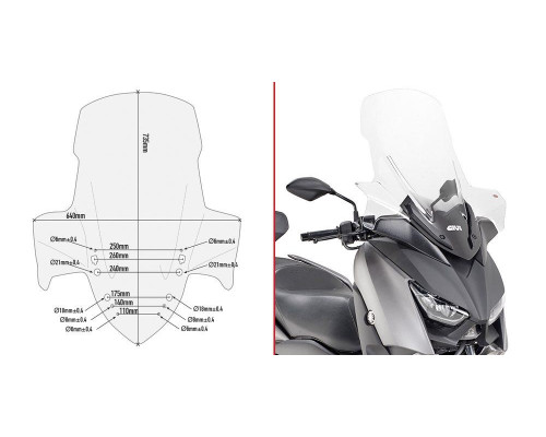 Givi X-Max 125/300 Вітрове скло Прозоре 73,5x64 см 2017-2018