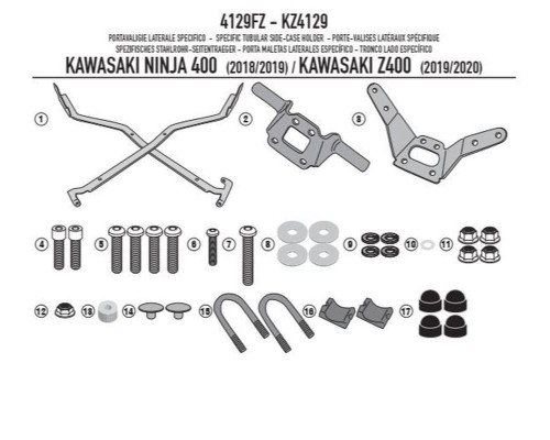 Kappa, Стелаж для центрального кофра, Kawasaki Ninja Z 400, без плити, 2019-2020, чорний