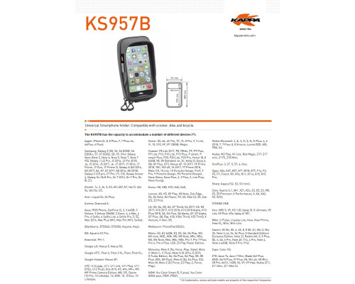 Kappa, торба для GPS/смартфона, сумісність iPhone X/8/7/6s/Plus, Samsung Galaxy S6/S7/S8/S9/Edge, кріплення на кермо та дзеркало, чорний