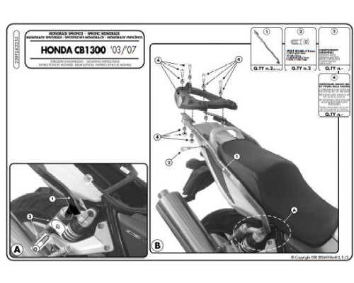Kappa, Стелаж kufra центрального, для HONDA CB 1300/S (03-09), без плити, чорний