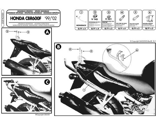 Kappa, Стелаж для центрального кофра, HONDA CBR 600F, 1999-2002, чорний