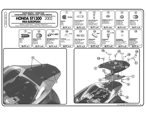 Kappa, Стелаж kufra центрального, для HONDA ST 1300 Pan European (02-14), з платою Monokey, Чорний