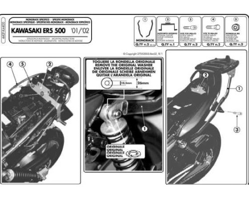 Kappa, Стелаж для центрального кофра, Kawasaki ER5 500 (01-07), чорний