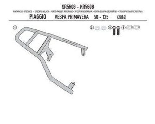 Kappa Стелаж для центрального кофра Piaggio Vespa Primavera 50-125-150 (14-19) Vespa Sprint 50-125-150 (14-19) без плити чорний