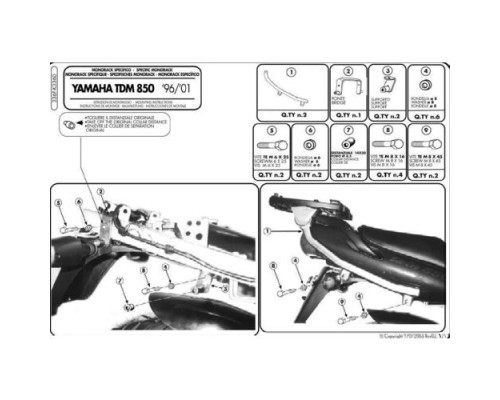 Kappa Стелаж для центрального кофра YAMAHA TDM 850 1996-2001 чорний