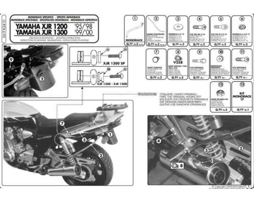 Kappa XJR 1200/1300 Стійка для центрального кофра Без плити Чорний