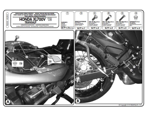 Kappa, Стелаж Бічні футляри Monokey, для HONDA XL 700V Transalp (08-13), під Monokey K'Mission Alu, Чорний
