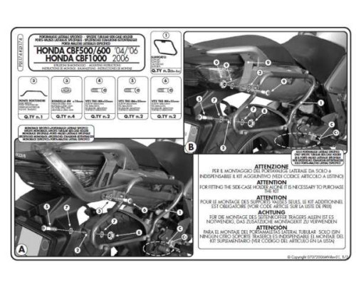 Kappa, Стелаж Бічні футляри Monokey Side, для HONDA CBF 500/600/1000, підходить для K33N K'Road, чорний