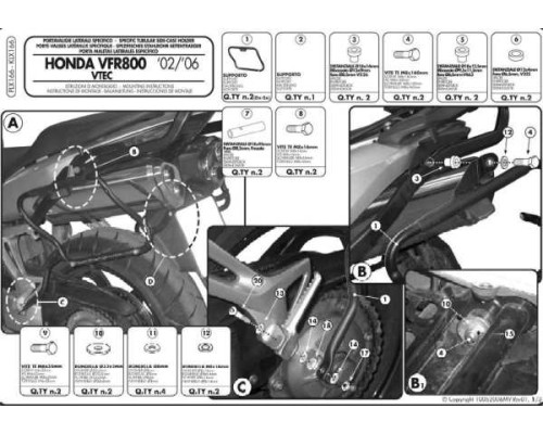 Kappa, Стелаж Бічні футляри Monokey Side, для HONDA VFR 800, під K33N K'Road, Чорний