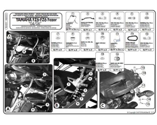 Kappa Стелаж Бічні футляри Monokey Side YAMAHA FZ6/Fazer 2004-2006 Чорний