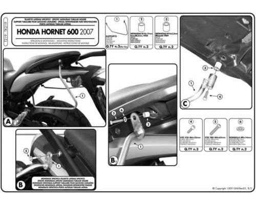 Kappa CB 600F Hornet 07-09 Стелаж для бокових сумок чорний