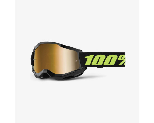 100 PROCENT Strata 2 МотоОкуляри Дзеркальна лінза True Gold Чорний/Жовтий Fluo