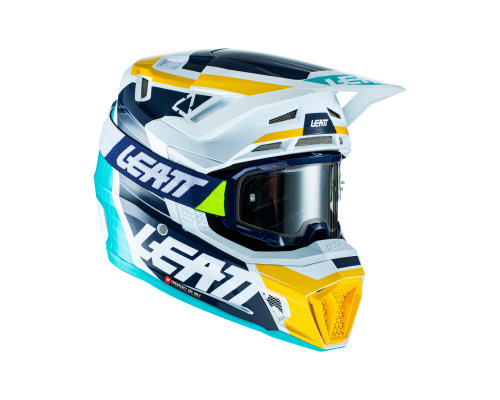 Leatt 7.5 V22 Шолом Moto з Окулярами VelociЗАДНІ4.5 Комплект Aqua Розмір S (55-56 см) Синій/Жовтий/Білий