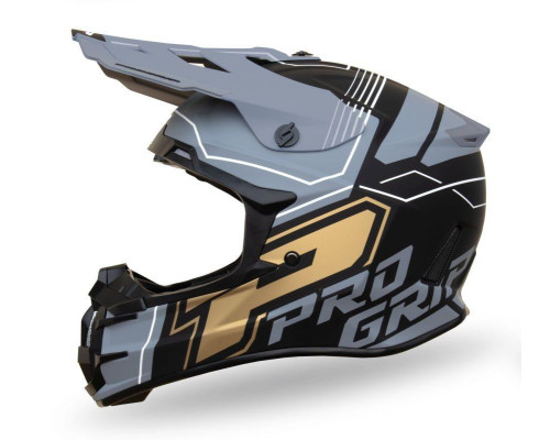 Progrip PG3080 Шолом Кросовий Adventure ECE 22R06 Застібка DD Розмір M Чорний Сірий Золотий Мат